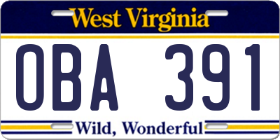 WV license plate OBA391