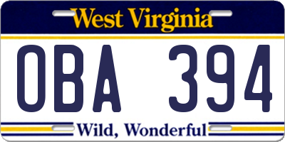WV license plate OBA394