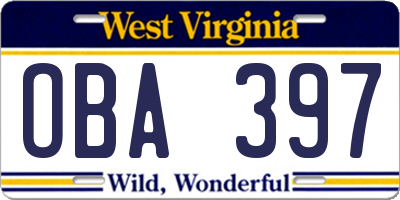 WV license plate OBA397
