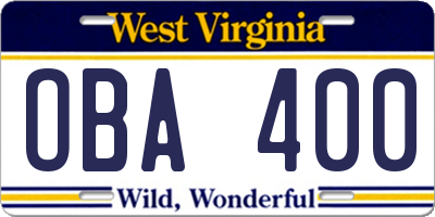 WV license plate OBA400