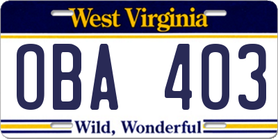 WV license plate OBA403