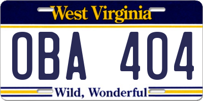 WV license plate OBA404