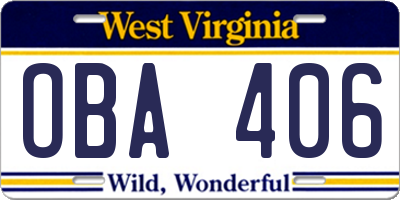WV license plate OBA406