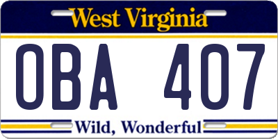 WV license plate OBA407