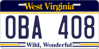 WV license plate OBA408