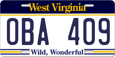 WV license plate OBA409