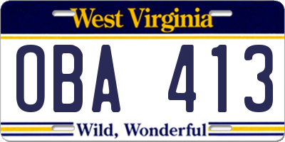 WV license plate OBA413