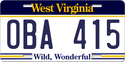 WV license plate OBA415