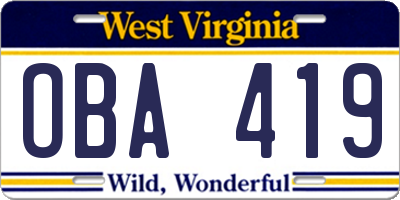 WV license plate OBA419