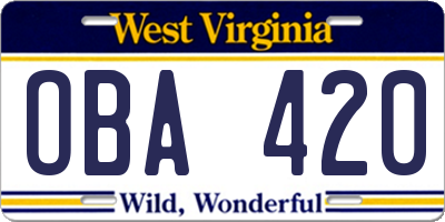WV license plate OBA420