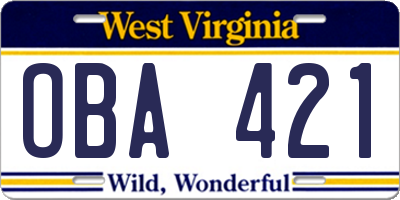 WV license plate OBA421