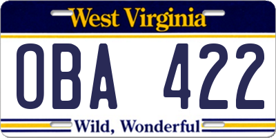 WV license plate OBA422