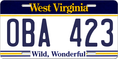 WV license plate OBA423