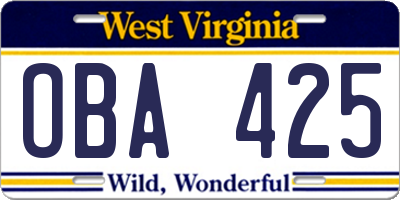 WV license plate OBA425