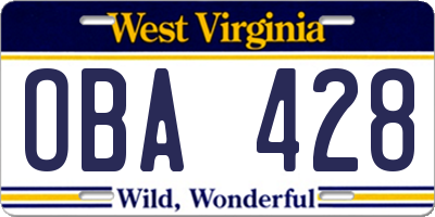 WV license plate OBA428