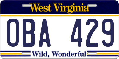 WV license plate OBA429