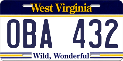 WV license plate OBA432