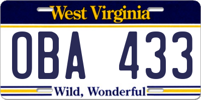 WV license plate OBA433