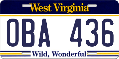 WV license plate OBA436
