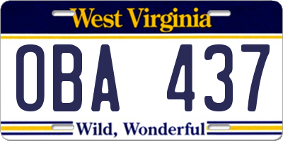 WV license plate OBA437