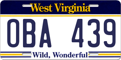 WV license plate OBA439