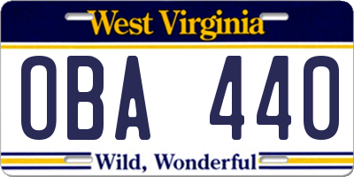WV license plate OBA440