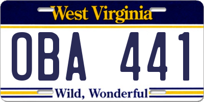 WV license plate OBA441