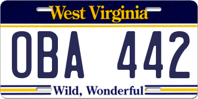 WV license plate OBA442