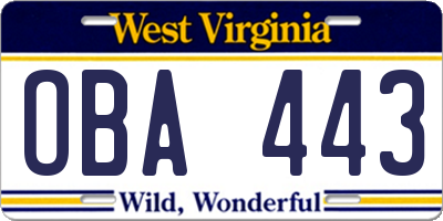 WV license plate OBA443