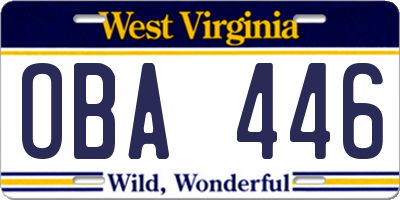 WV license plate OBA446
