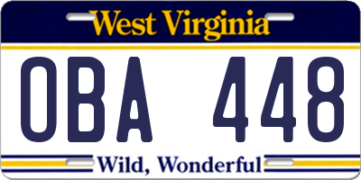 WV license plate OBA448