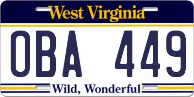WV license plate OBA449