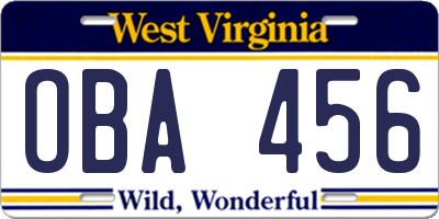 WV license plate OBA456