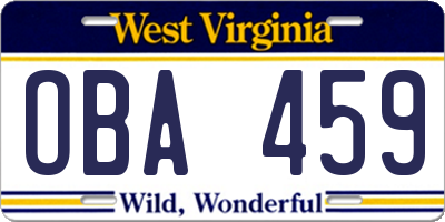 WV license plate OBA459