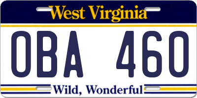 WV license plate OBA460