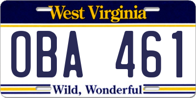 WV license plate OBA461