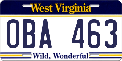 WV license plate OBA463