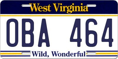 WV license plate OBA464