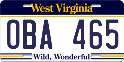 WV license plate OBA465
