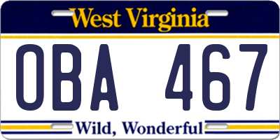 WV license plate OBA467