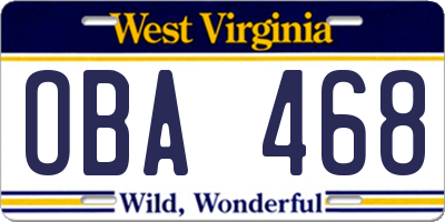 WV license plate OBA468