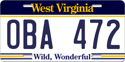 WV license plate OBA472