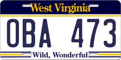 WV license plate OBA473