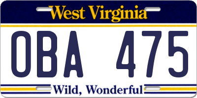 WV license plate OBA475