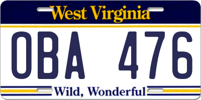 WV license plate OBA476