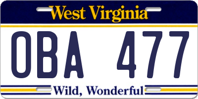 WV license plate OBA477