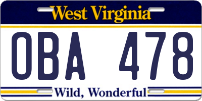 WV license plate OBA478
