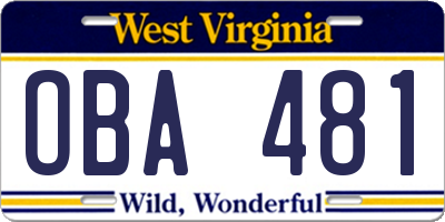 WV license plate OBA481