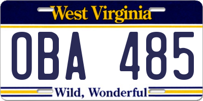WV license plate OBA485