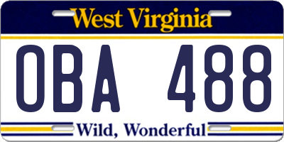 WV license plate OBA488